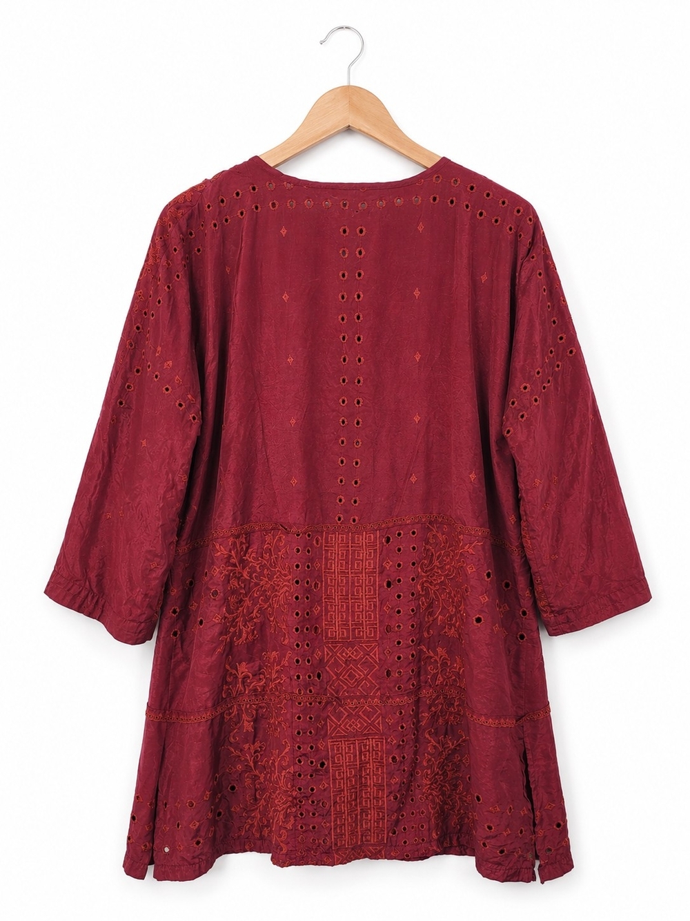 John Mark Embroidered V-Neck Tunic - Burgundy Red - Picture 4 of 7